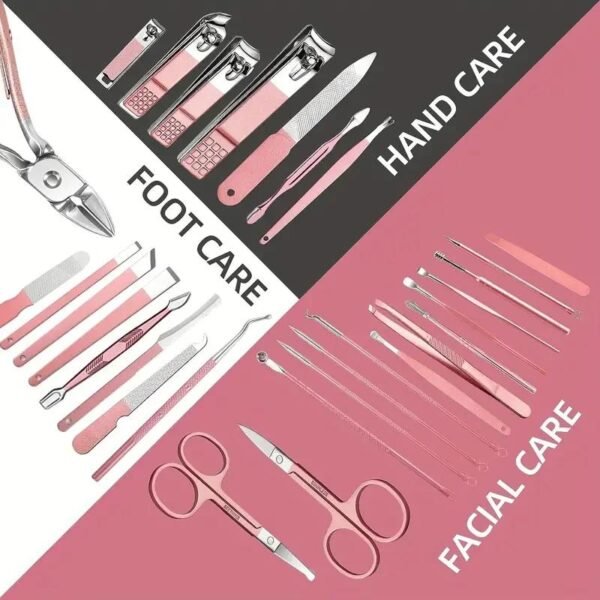 Nail Clipper Set Cherry Blossom Powder 30-piece Manicure and Pedicure Set tainless Steel Nail Clipper with Eyebrow Razor Beauty Set Tool Set - Image 3