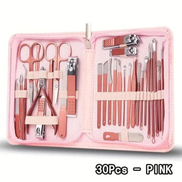 Nail Clipper Set Cherry Blossom Powder 30-piece Manicure and Pedicure Set tainless Steel Nail Clipper with Eyebrow Razor Beauty Set Tool Set - Image 2